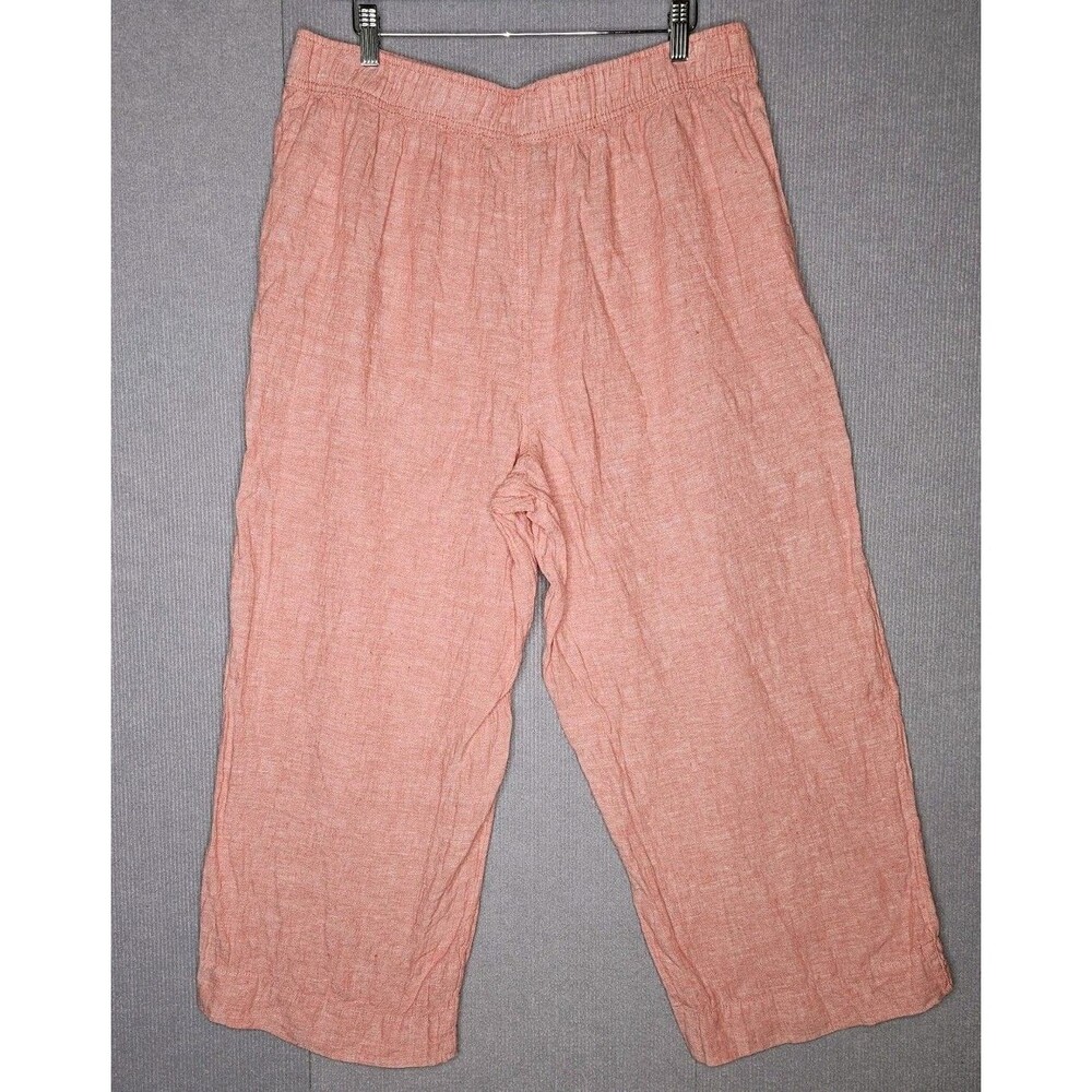 Tahari Essentials Pants Womens XL Coral 100% Linen Pull On Wide Leg Cropped - Picture 3 of 8